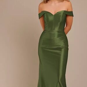 Signature Strapless Green Satin Dress